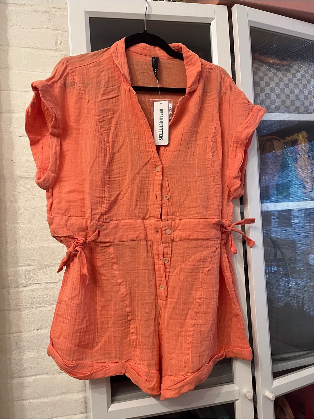Urban Outfitters-Out From Under Lightweight Coral Button-Front Women’s Romper